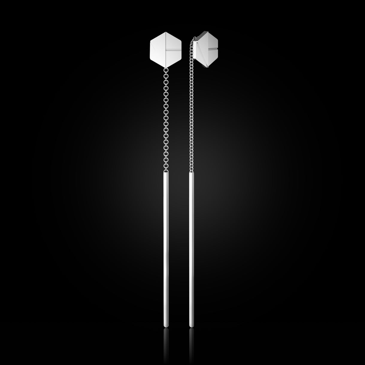 SEE YOU Threader Earrings in Surge White Gold. Modern fine jewelry in 18k gold, made-to-order with precision. Sustainable gold jewelry, ethical jewelry, handcrafted artisan jewelry, high-end jewelry, and ethical luxury. A refined piece from sustainable jewelry brands, perfect as a unique jewelry gift.